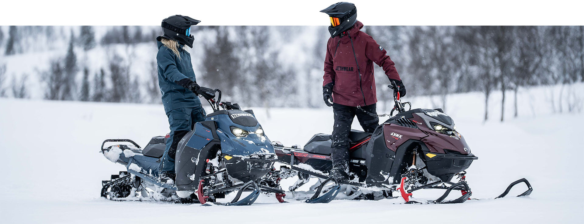 Jethwear clothing showcased on snowmobiles